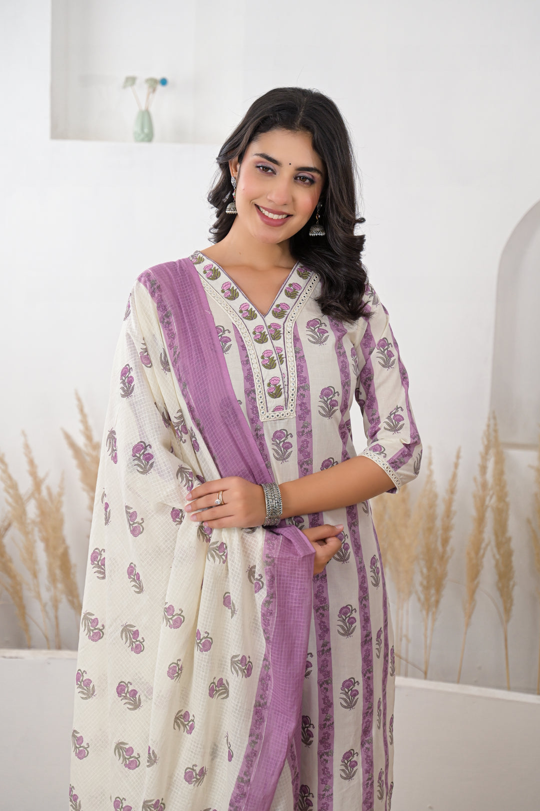 Digital Print Cotton Kurta with Mirror, Thread work.