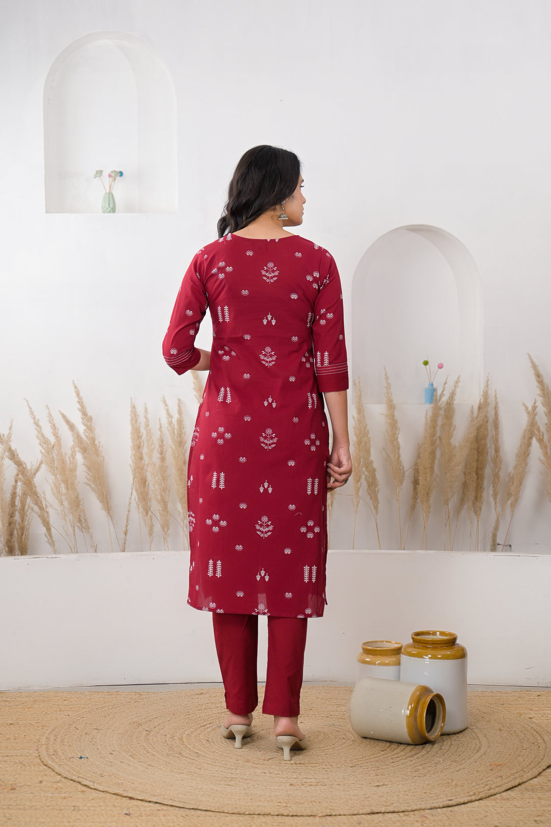 Digital Print Cotton Kurta with Thread work.