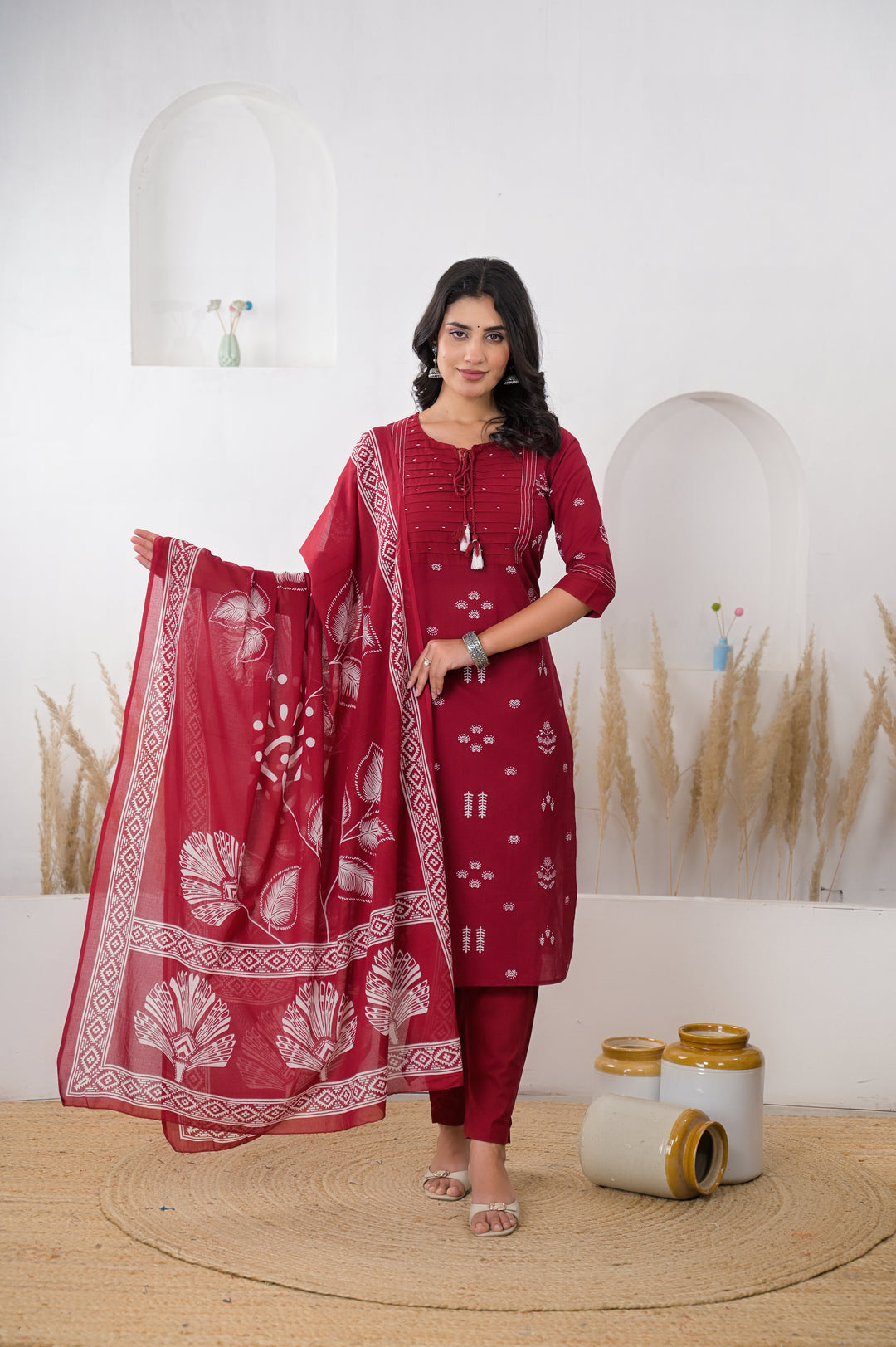 Digital Print Cotton Kurta with Thread work.