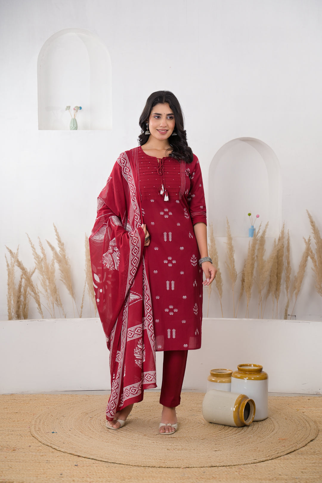 Digital Print Cotton Kurta with Thread work.