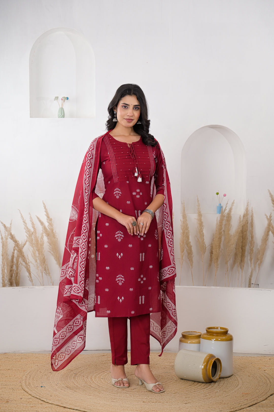 Digital Print Cotton Kurta with Thread work.