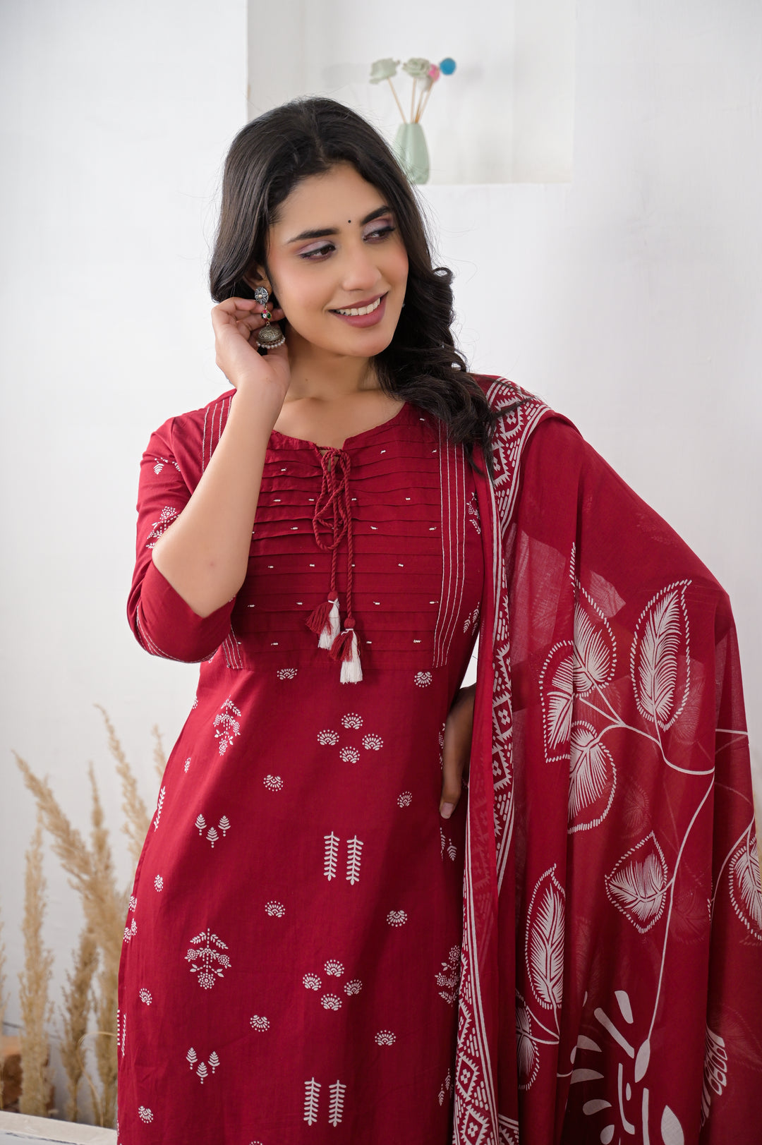 Digital Print Cotton Kurta with Thread work.