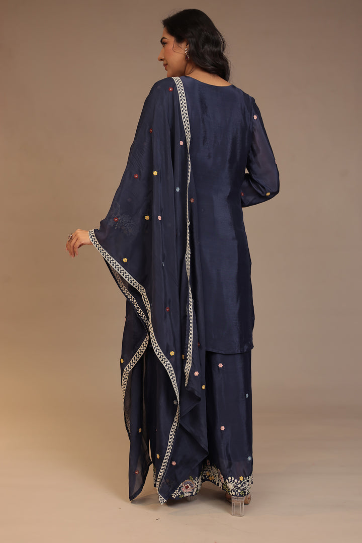 Chinon Suit with Aari, Cutdana, Pearl, Thread work.