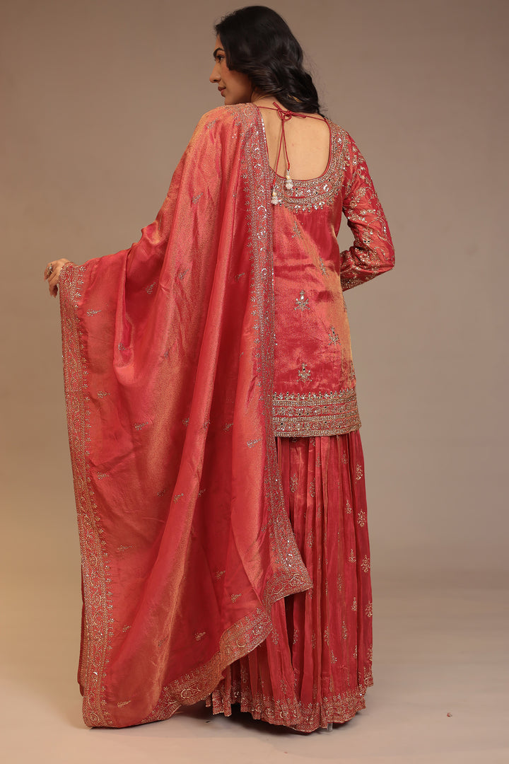 Tissue shimmer silk Suit with Aari, Mirror, Sequins work.
