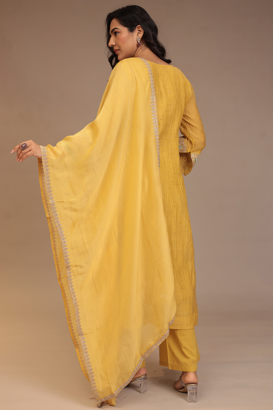 Silk blend Suit with Aari, Sequins, Stone work.