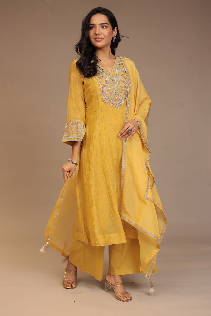 Silk blend Suit with Aari, Sequins, Stone work.