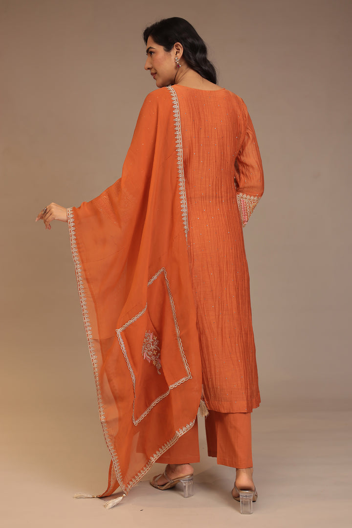 Silk blend Suit with Aari, Pearl, Sequins, Thread work.