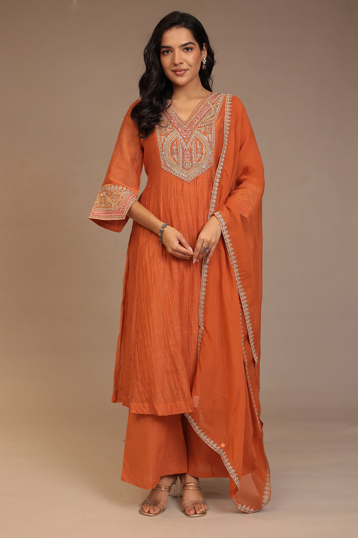 Silk blend Suit with Aari, Pearl, Sequins, Thread work.