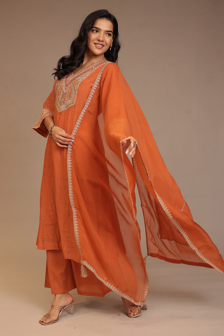 Silk blend Suit with Aari, Pearl, Sequins, Thread work.