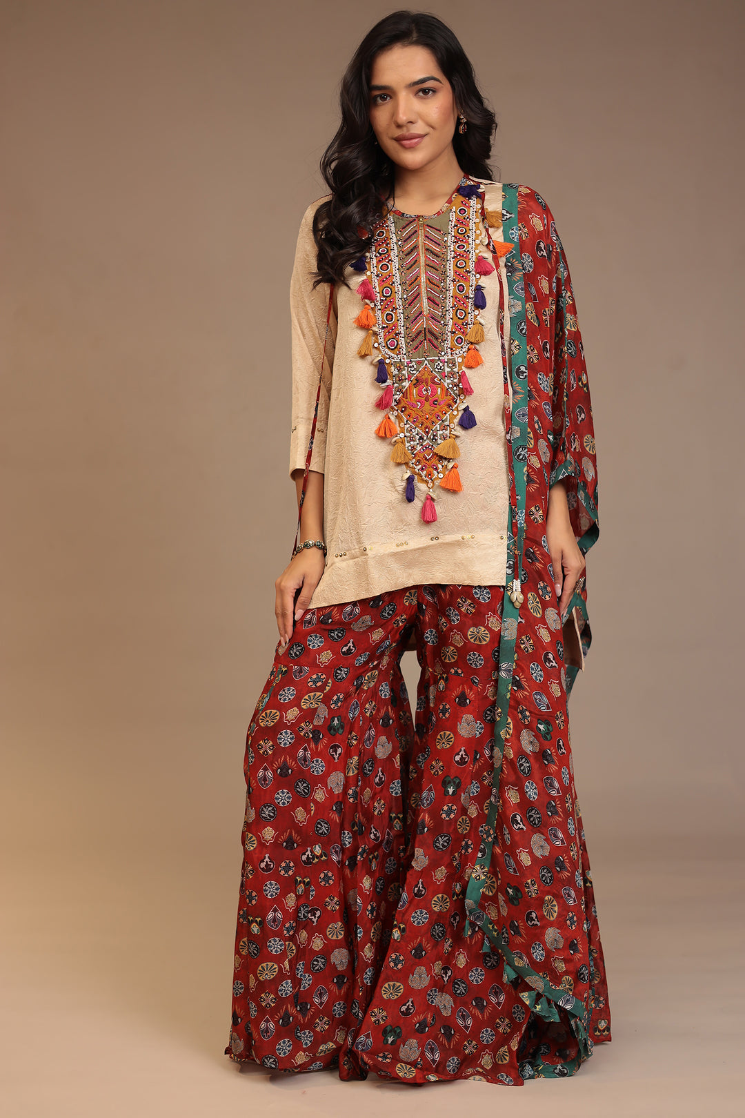 Crepe silk Suit with Pearl, Sequins, Thread work.