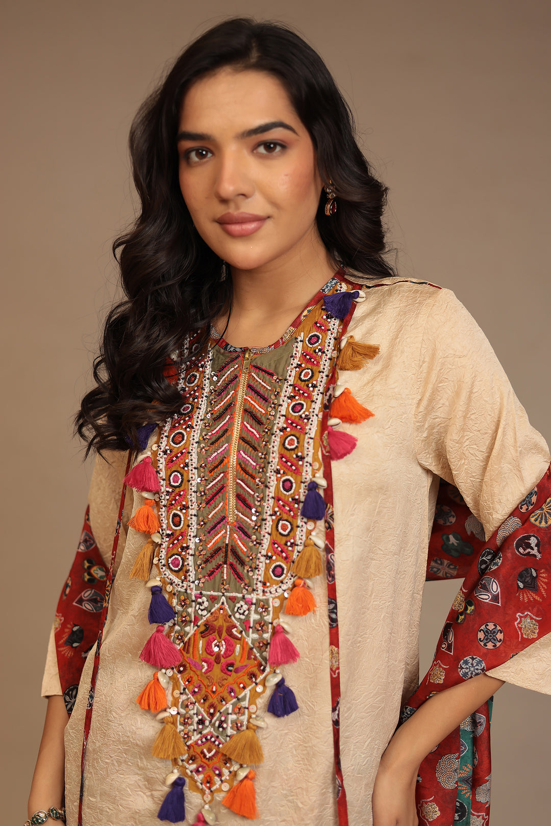 Crepe silk Suit with Pearl, Sequins, Thread work.