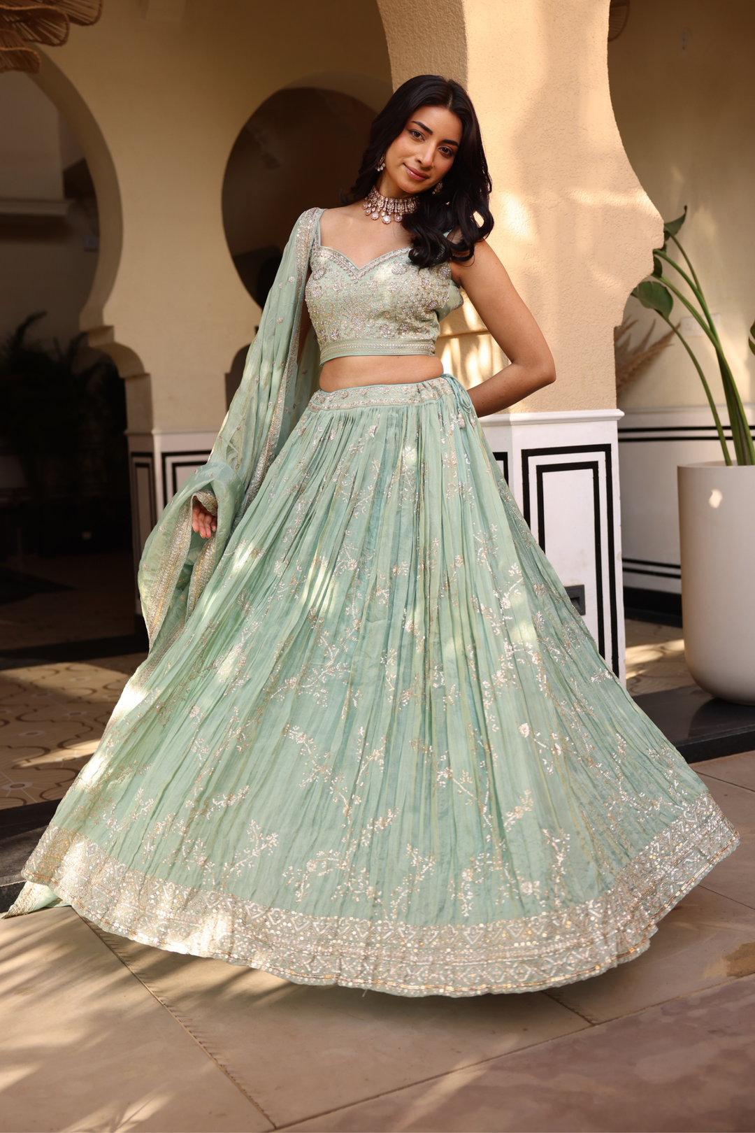 Light Green Tissue Lehenga 