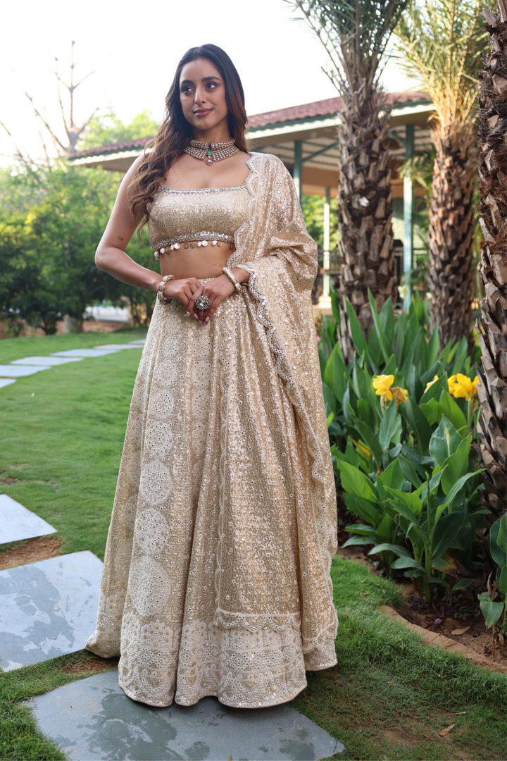 Designer Cream Silk Lehenga 