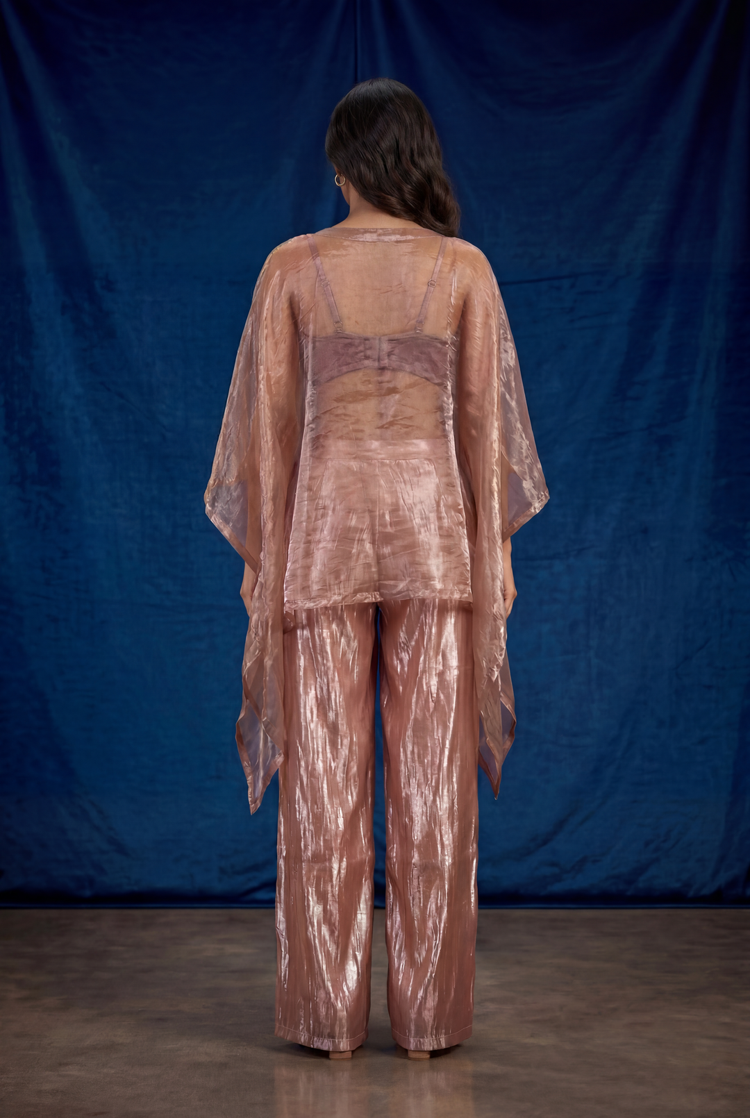 Glass Tissue Indowestern with Applique Work, Pearl, Thread work.