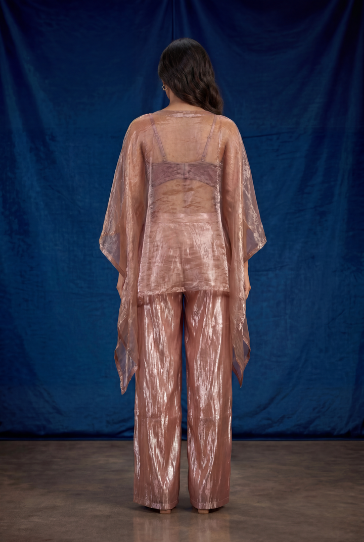 Glass Tissue Indowestern with Applique Work, Pearl, Thread work.