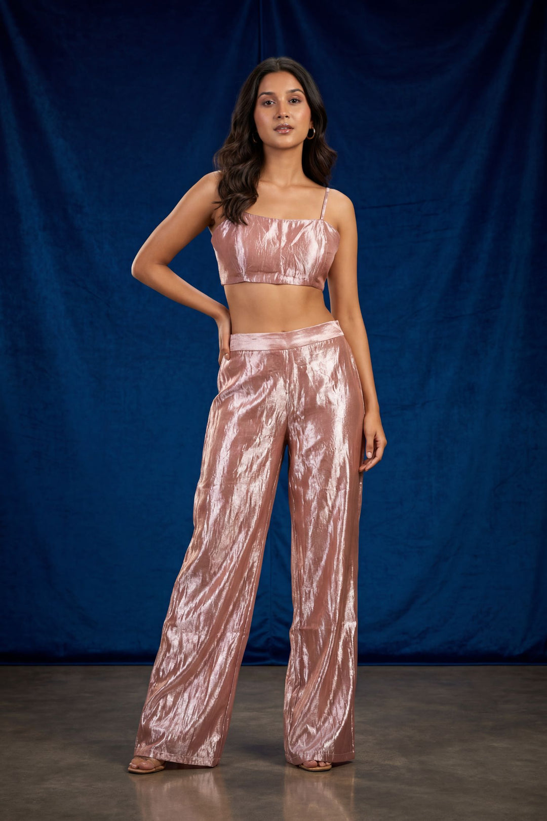 Glass Tissue Indowestern with Applique Work, Pearl, Thread work.