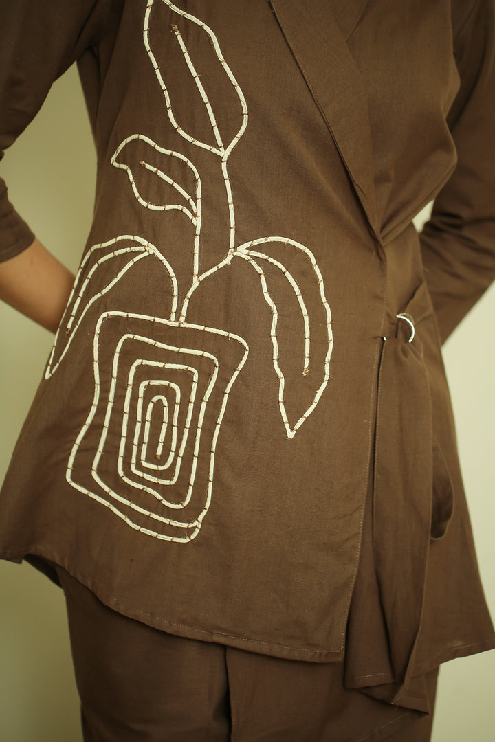 cotton linen Kurta with Fabric Piping Work