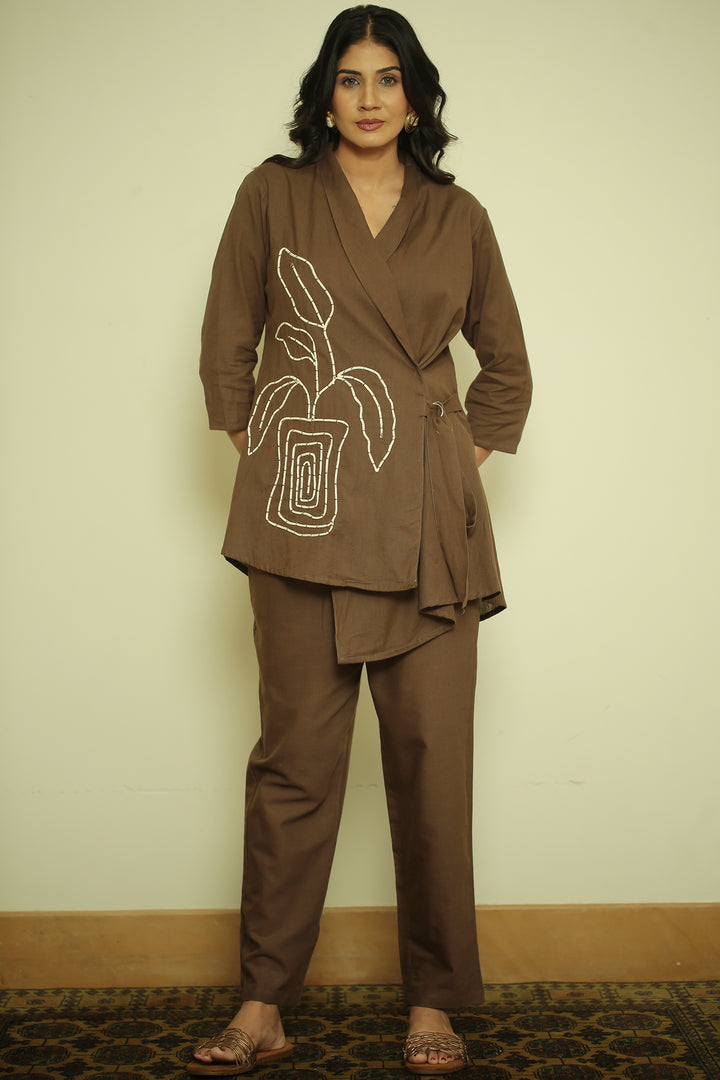 cotton linen Kurta with Fabric Piping Work
