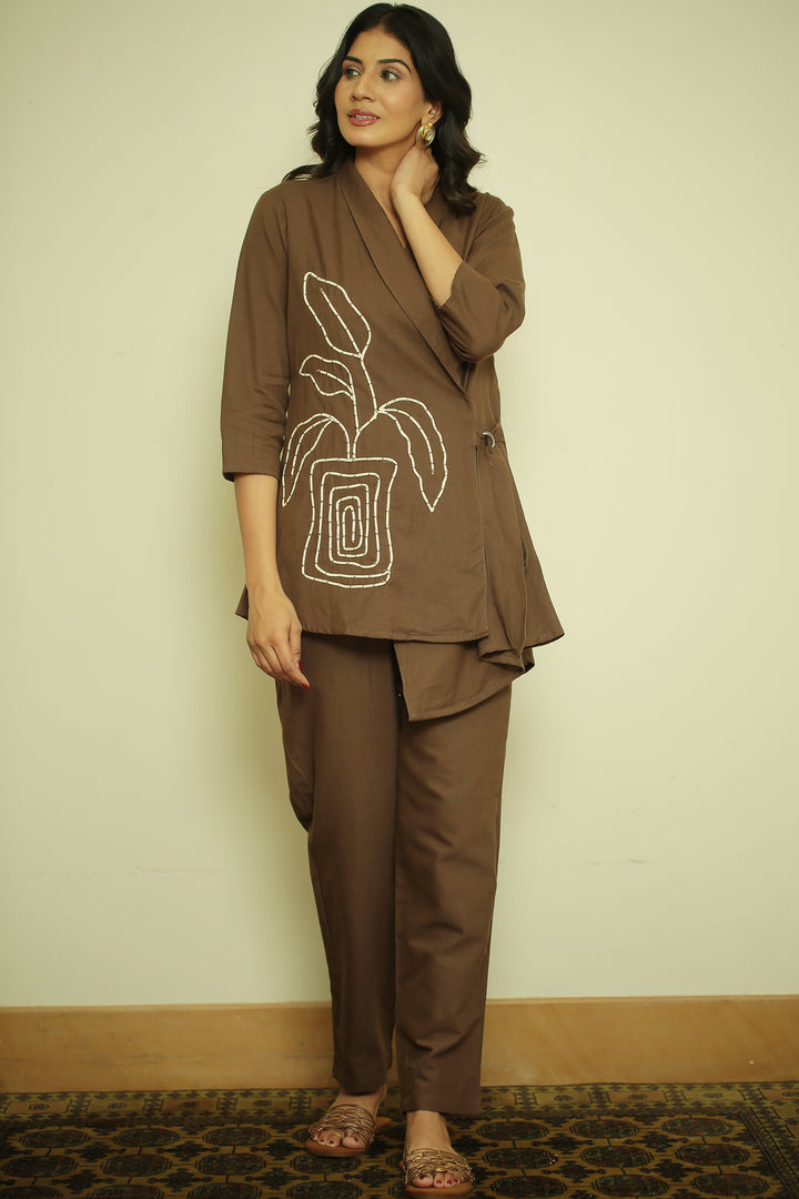 cotton linen Kurta with Fabric Piping Work
