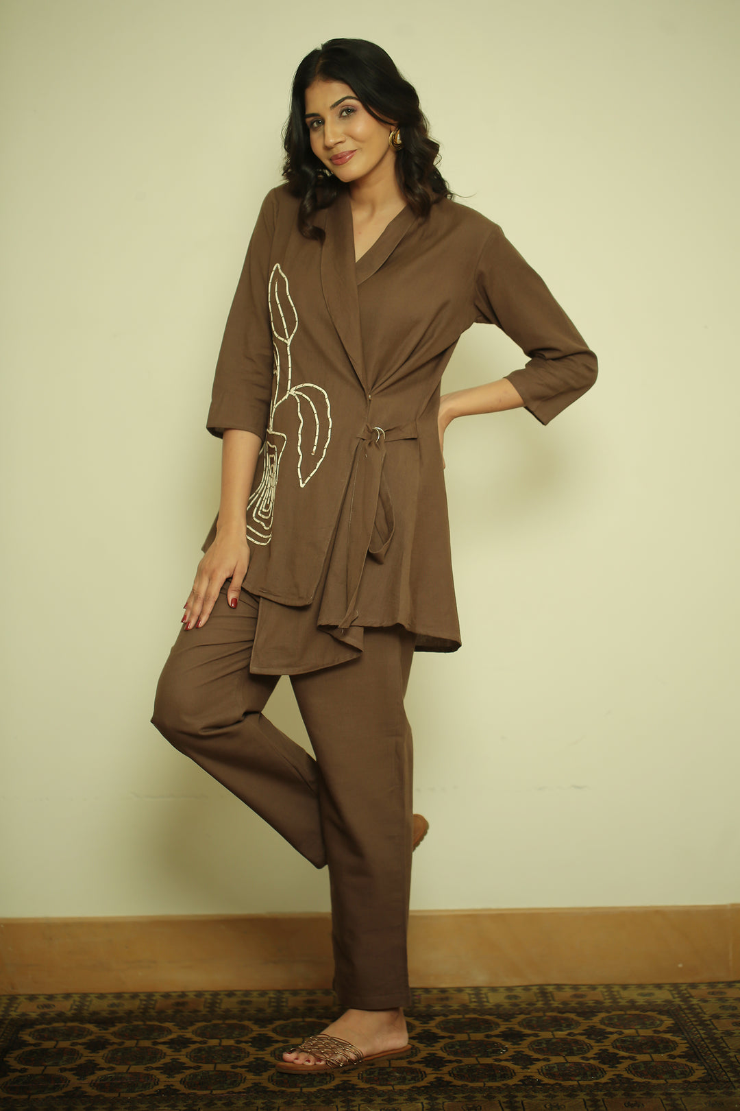 cotton linen Kurta with Fabric Piping Work