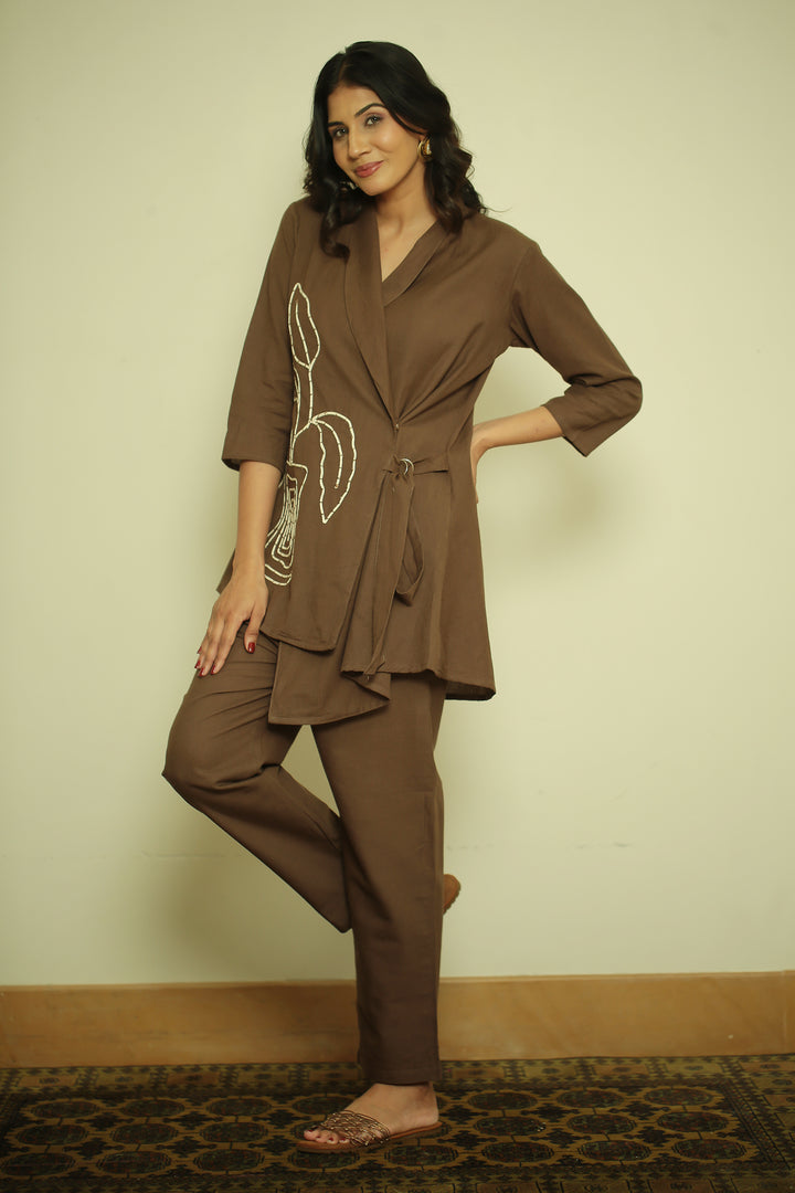cotton linen Kurta with Fabric Piping Work