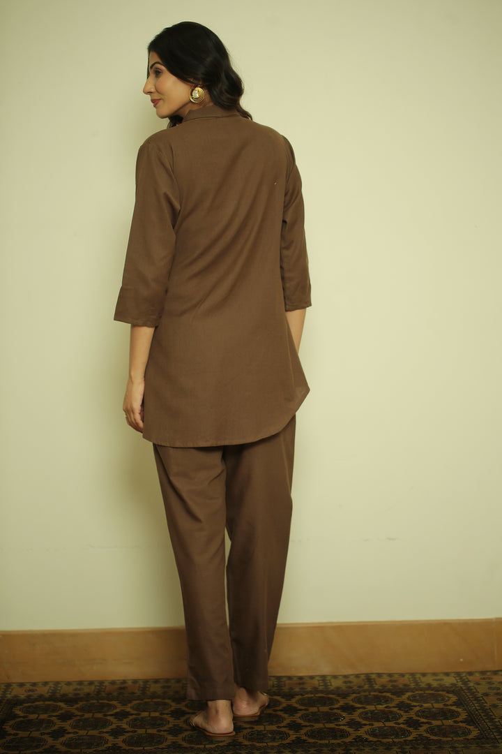 cotton linen Kurta with Fabric Piping Work