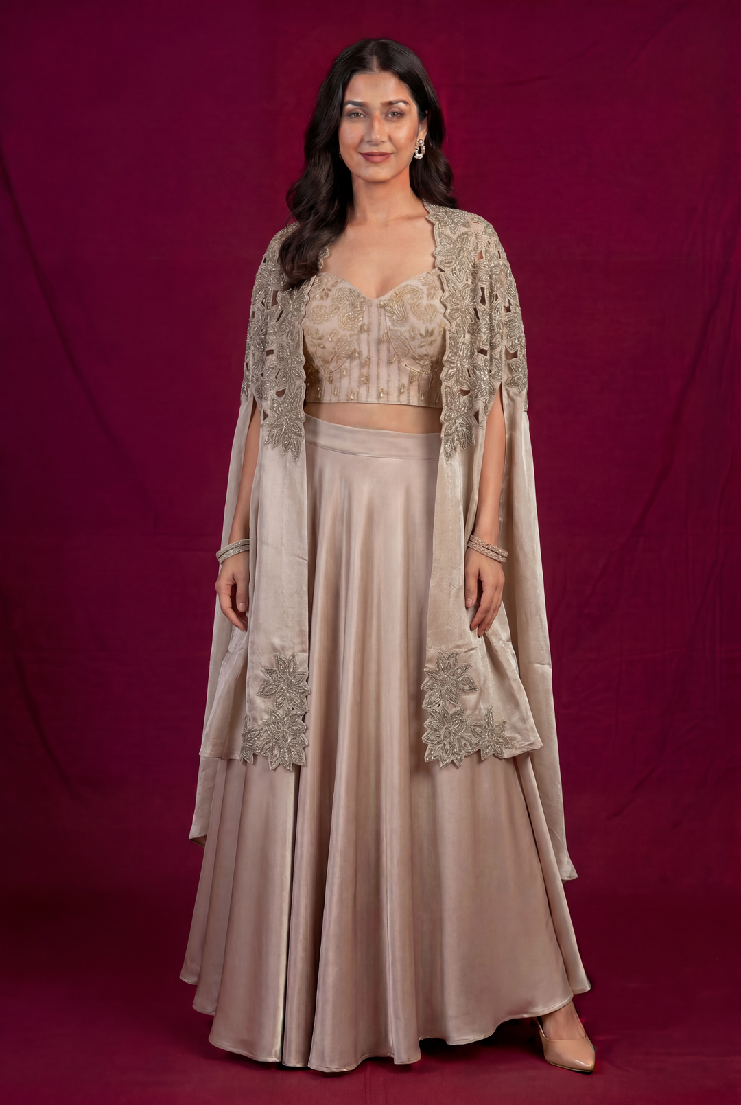 Tissue Indowestern with Cutdana, Dori, Stone, Thread work.