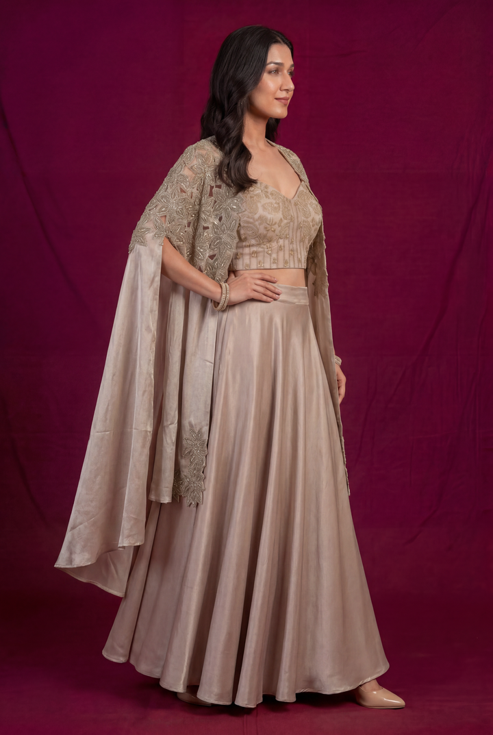 Tissue Indowestern with Cutdana, Dori, Stone, Thread work.