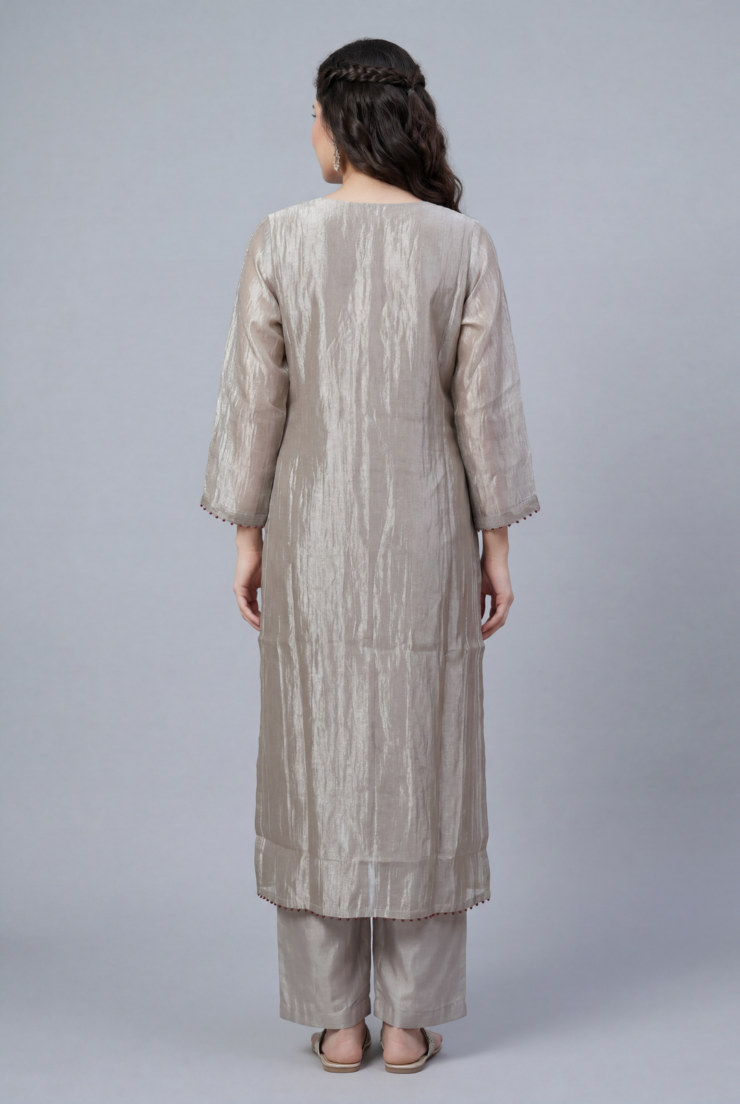 Tissue Suit with Applique, Cutdana, Gota, Thread work.