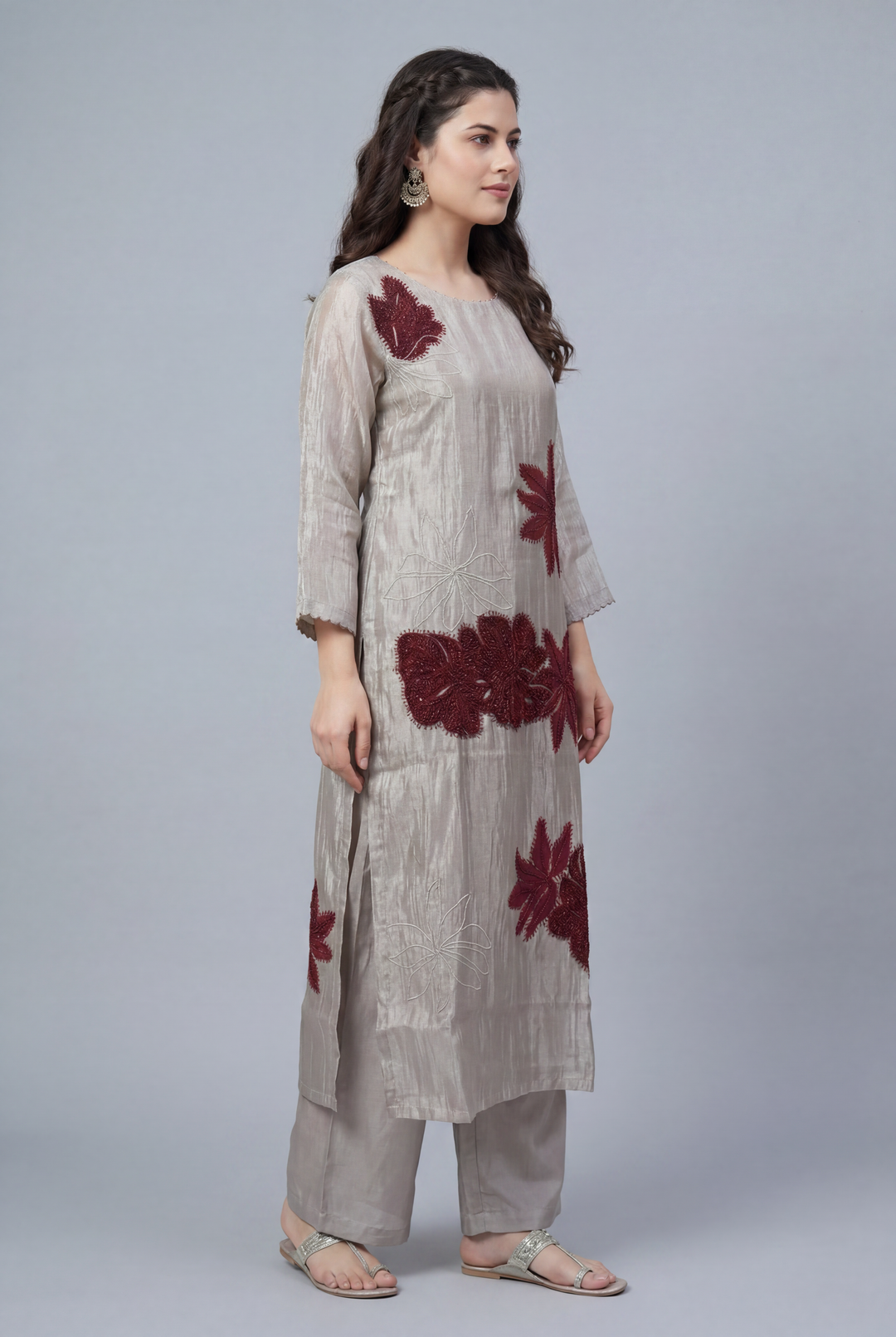Tissue Suit with Applique, Cutdana, Gota, Thread work.