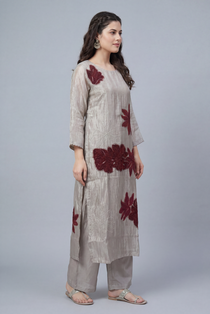 Tissue Suit with Applique, Cutdana, Gota, Thread work.