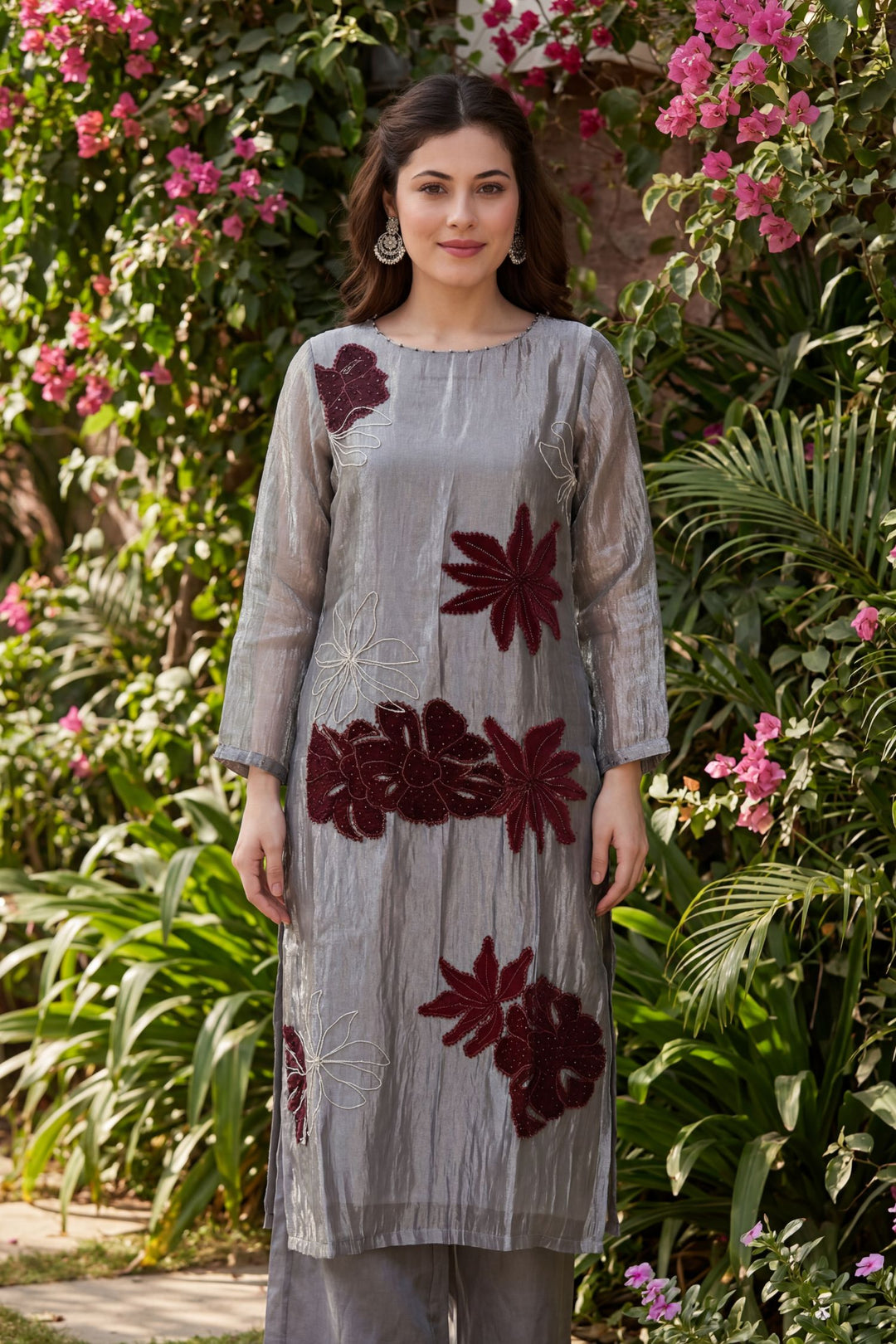 Tissue Suit with Applique, Cutdana, Gota, Thread work.