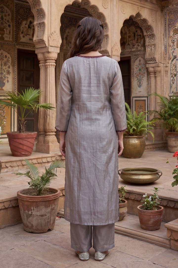 Tissue Suit with Applique, Cutdana, Gota, Thread work.