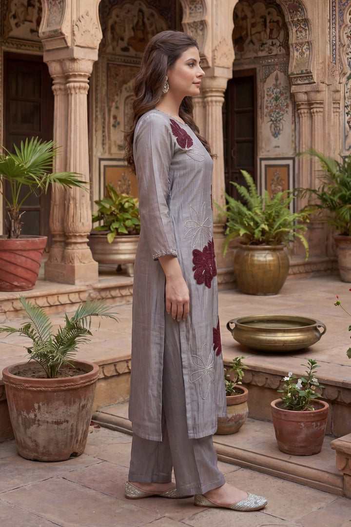 Tissue Suit with Applique, Cutdana, Gota, Thread work.