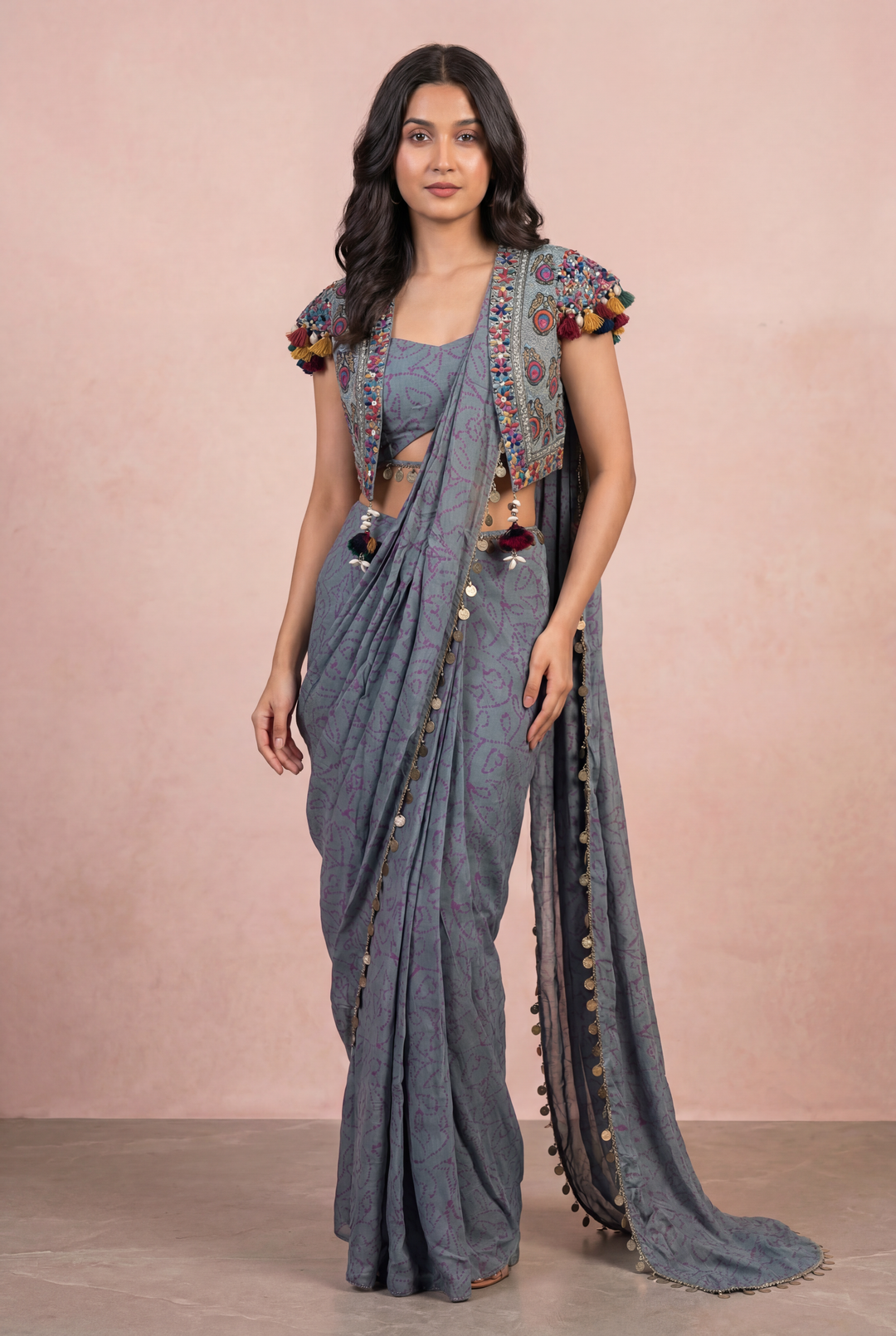 Georgette Indowestern with Mirror, Thread, Zardozi, Zari work.