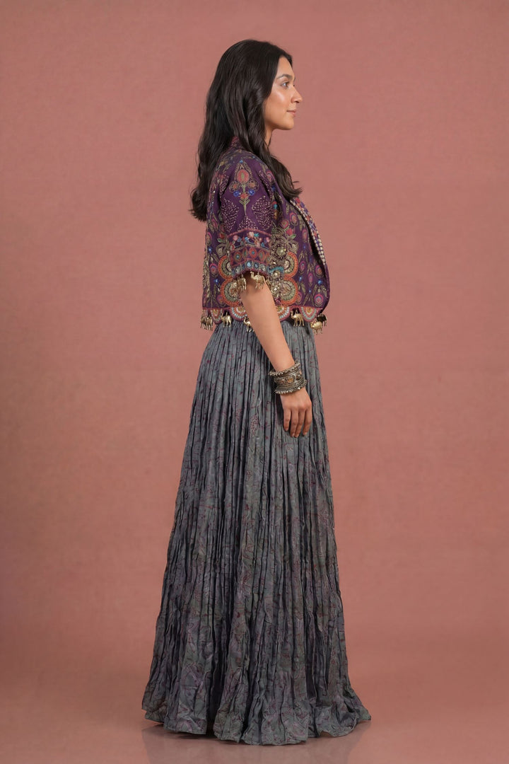 Georgette Indowestern with Mirror, Sequins, Thread, Zardozi, Zari work.