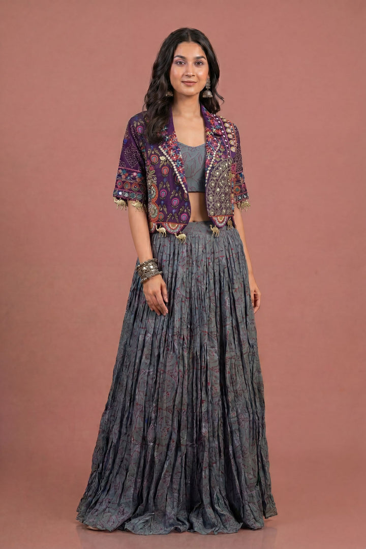 Georgette Indowestern with Mirror, Sequins, Thread, Zardozi, Zari work.
