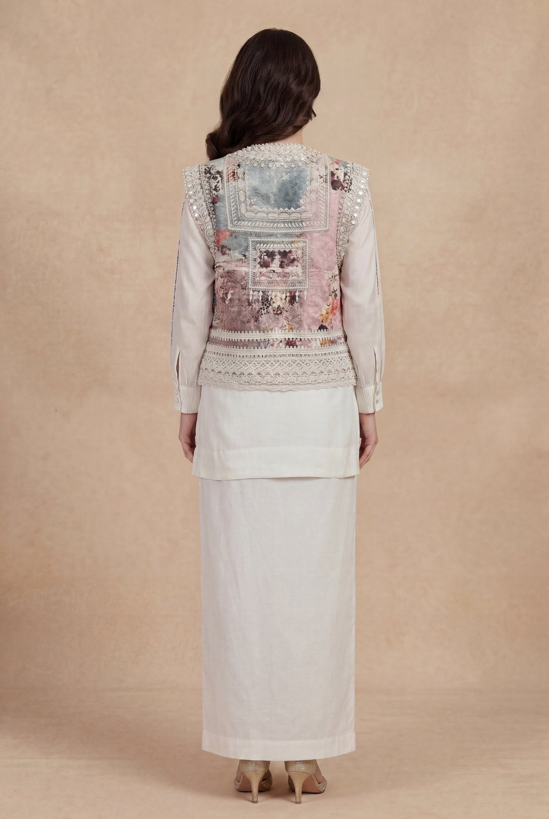Digital Print Silk Indowestern with Thread, Beads work.