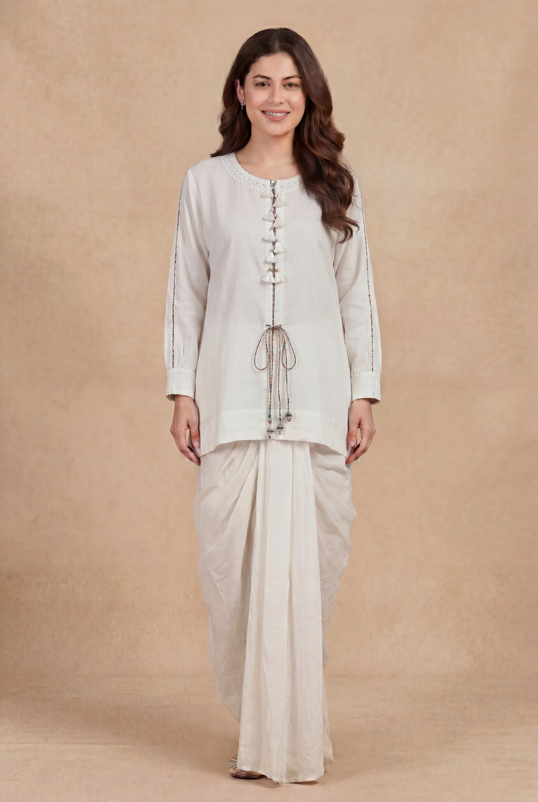 Digital Print Silk Indowestern with Thread, Beads work.