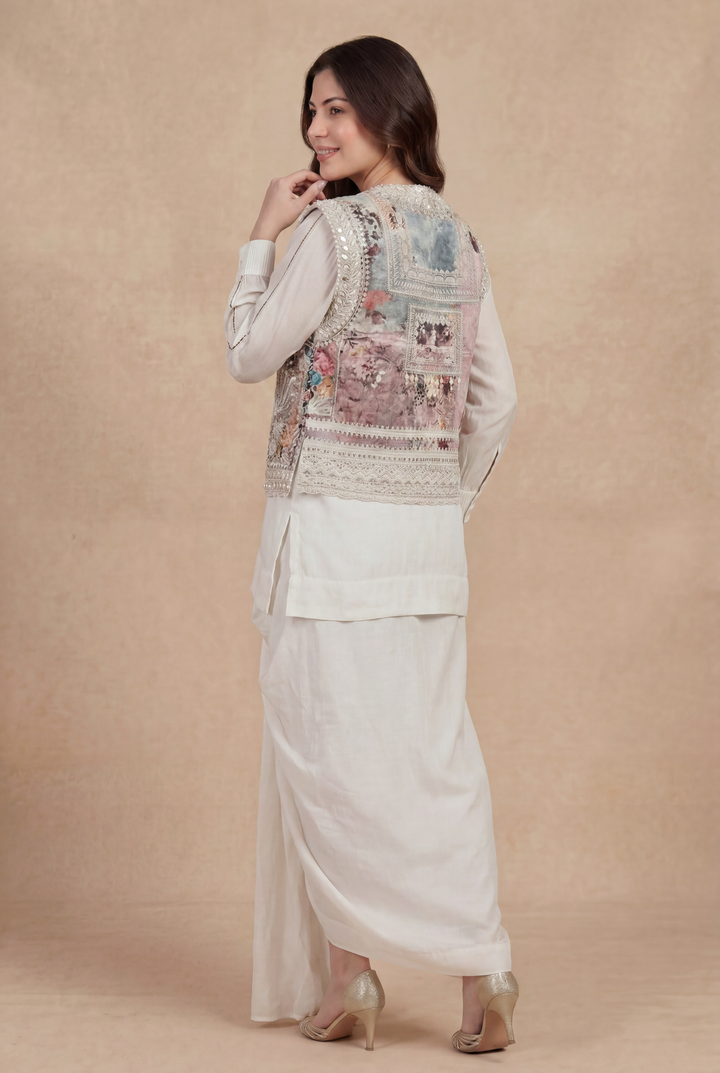 Digital Print Silk Indowestern with Thread, Beads work.