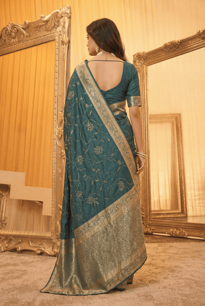 Banarasi Chinon Saree with Swarovski, Zari work.