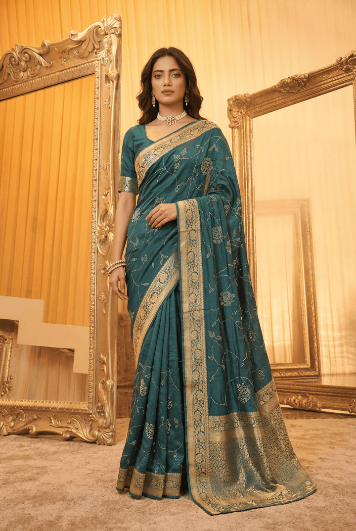 Banarasi Chinon Saree with Swarovski, Zari work.