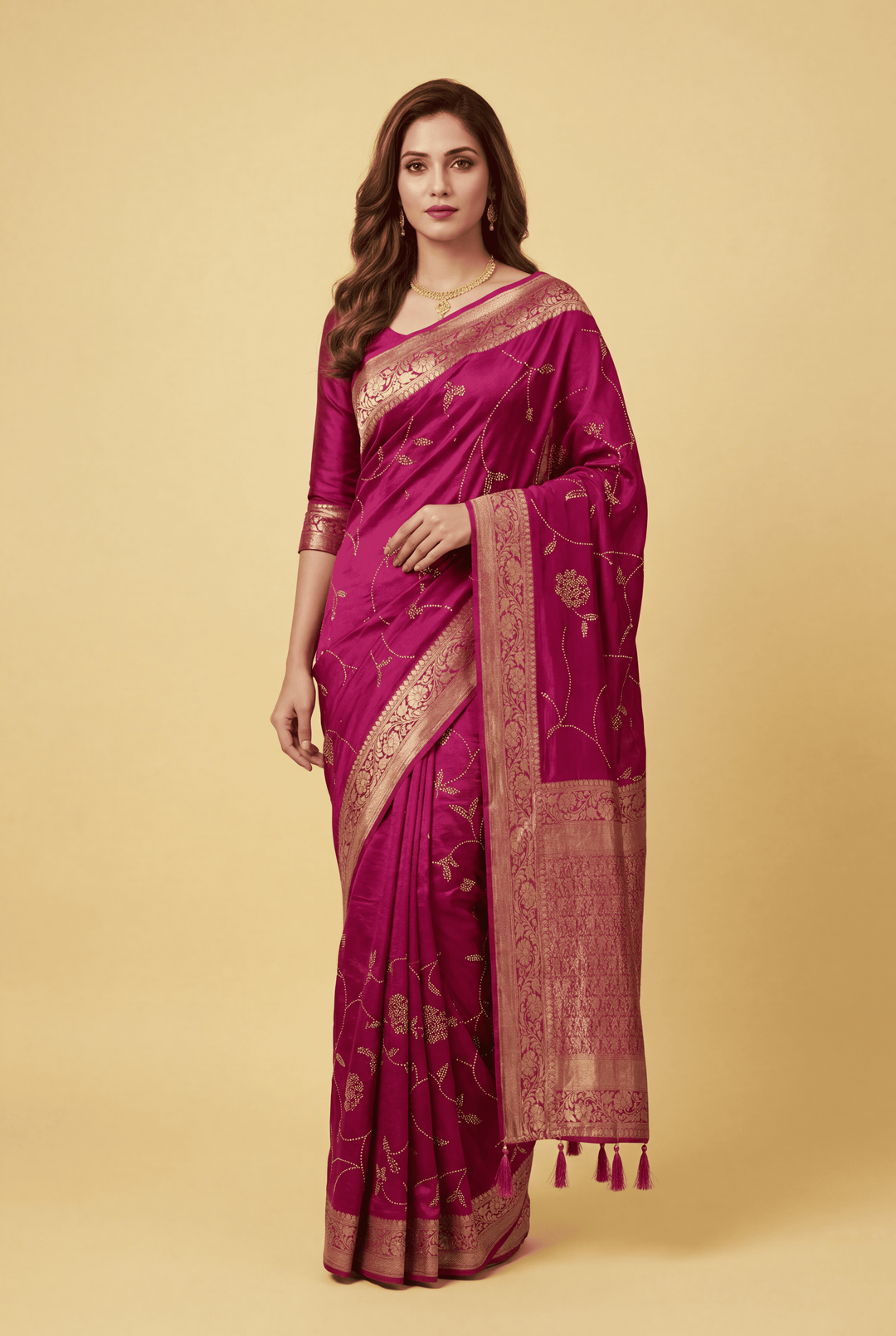 Banarasi Chinon Saree with Swarovski, Zari work.