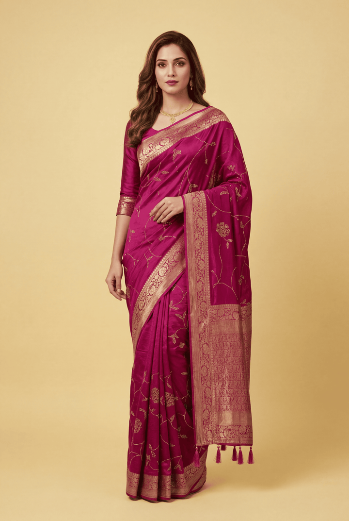 Banarasi Chinon Saree with Swarovski, Zari work.