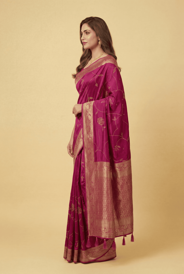 Banarasi Chinon Saree with Swarovski, Zari work.