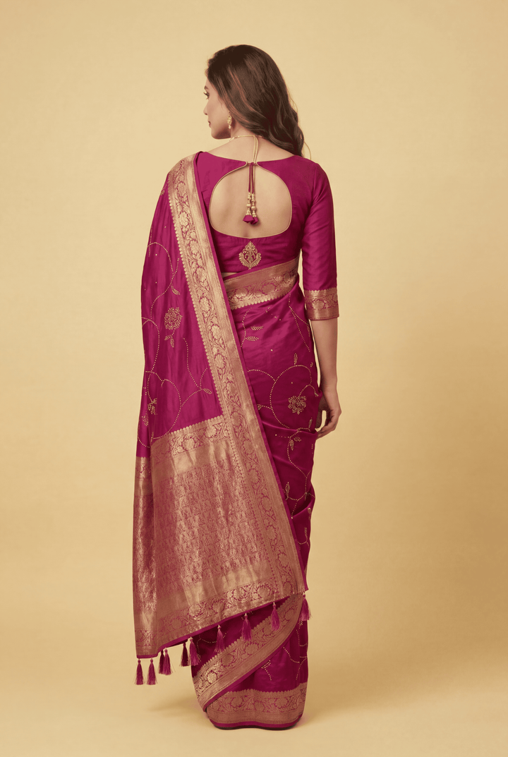 Banarasi Chinon Saree with Swarovski, Zari work.