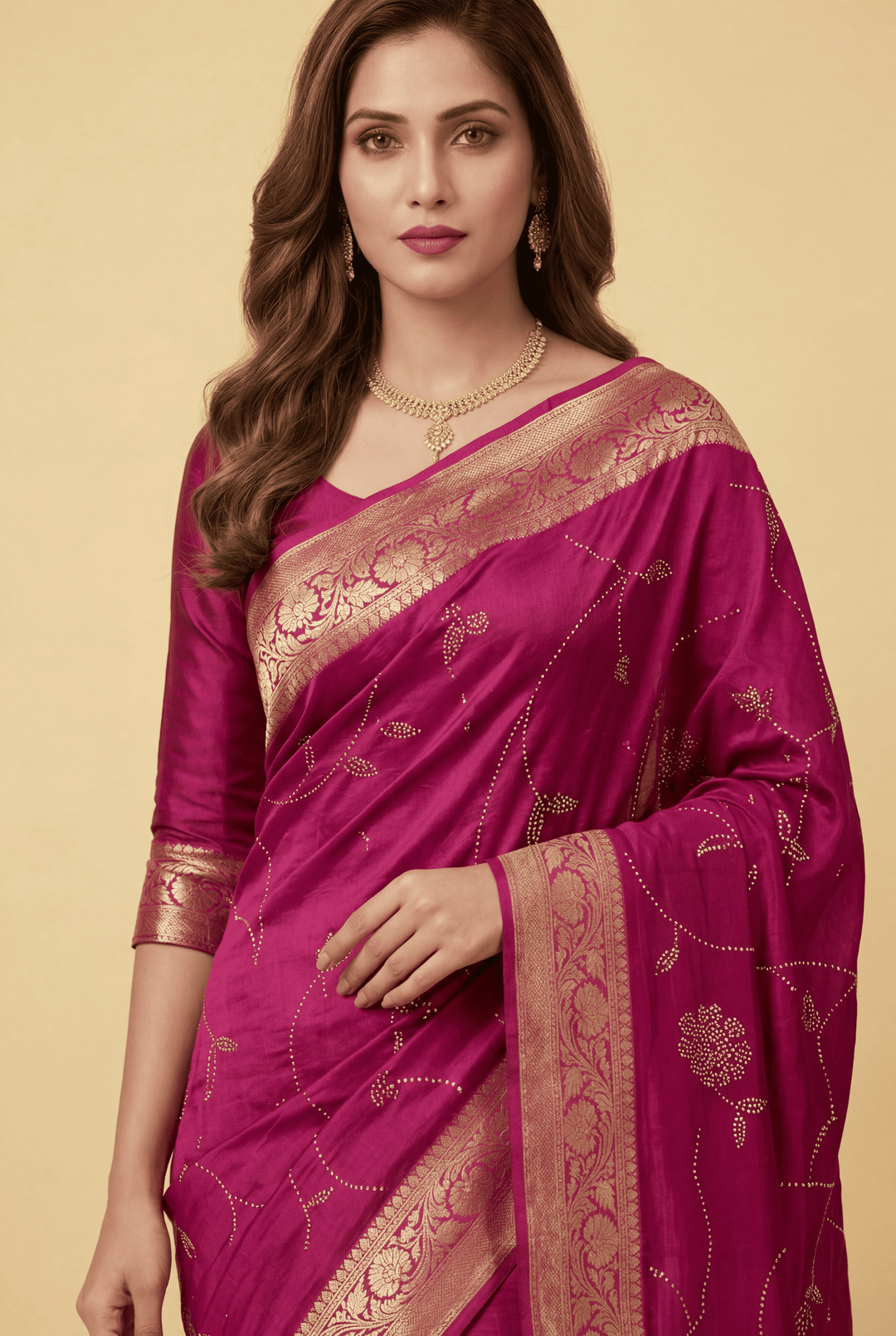 Banarasi Chinon Saree with Swarovski, Zari work.
