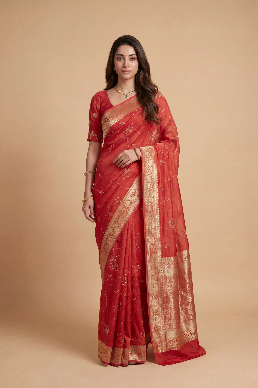 Banarasi Chinon Saree with Swarovski, Zari work.