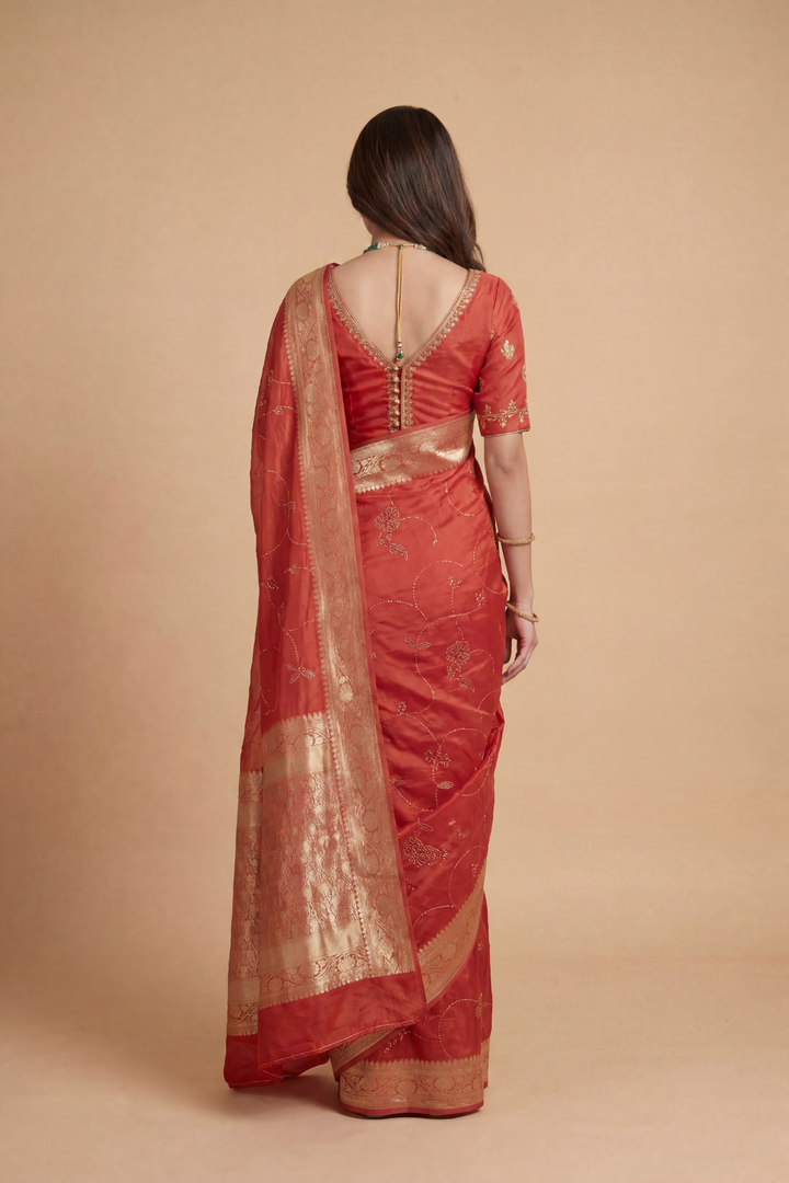 Banarasi Chinon Saree with Swarovski, Zari work.
