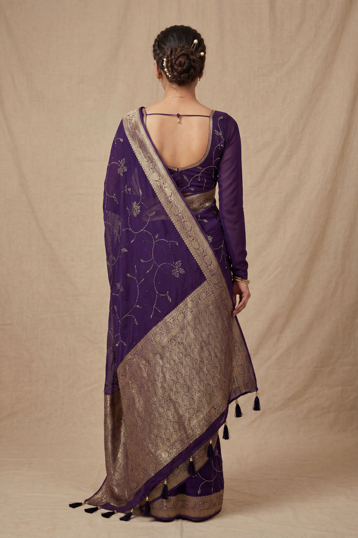 Banarasi Chinon Saree with Swarovski, Zari work.